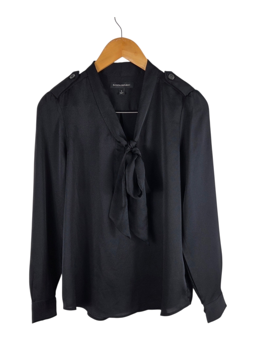 Banana Republic Black Tie-Neck Long-Sleeve Blouse